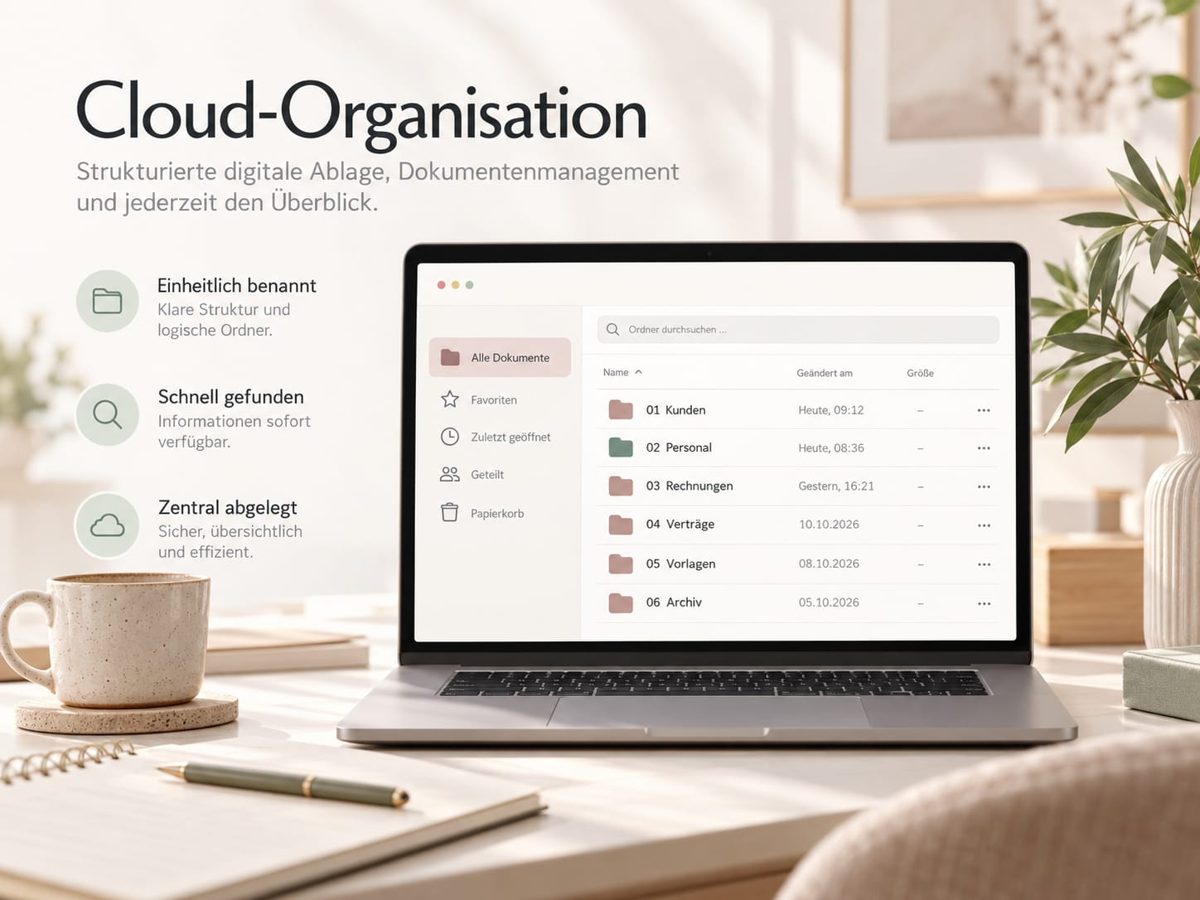 Cloud-Organisation: strukturierte digitale Ablage mit klarer Ordnerstruktur